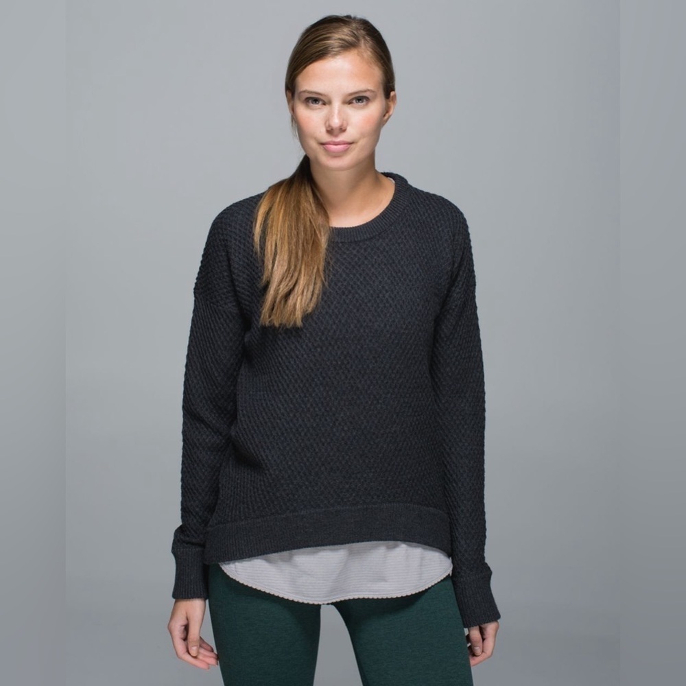Lululemon Yogi Crew Sweater Heathered Black  Size Small Activewear Casual Knit